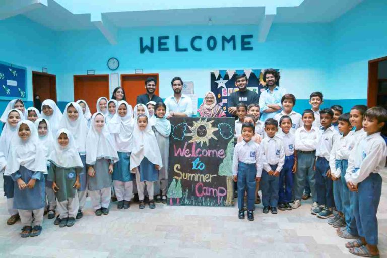 Group photo of IBA Karachi students and Baithak School students together during Summer Camp 2025.