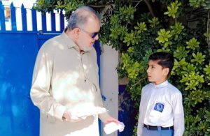 Students warmly welcoming Mr. Munir Gilani from Hope 786 Inc. at Baithak School Golra Campus.